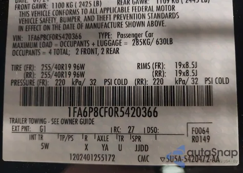 2024 Ford Mustang Gt Premium Fastback из США, поврежденный, VIN 1FA6P8CF0R5420366